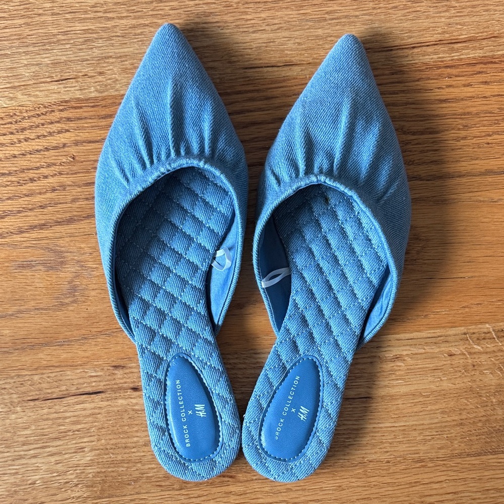 H&M Denim Blue Quilted Mules